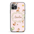 Woodland Animals Deer Fox Squirrel Mushrooms on Custom Name Protective Phone Case Mobile Cover Durable Everyday Smartphone Shock Resistant