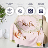 Woodland Animals Deer Fox Squirrel Mushrooms on Blush Pink Seamless  Personalised Custom Name Super Soft Fleece Blanket Bed Sofa Throw