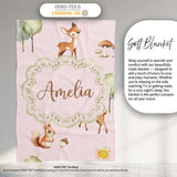 Woodland Animals Deer Fox Squirrel Mushrooms on Blush Pink Seamless  Personalised Custom Name Super Soft Fleece Blanket Bed Sofa Throw
