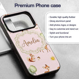 Woodland Animals Deer Fox Squirrel Mushrooms on Custom Name Protective Phone Case Mobile Cover Durable Everyday Smartphone Shock Resistant