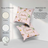 Custom Name Woodland Animals Deer Fox Squirrel Mushrooms on Pink Square Filled Cushion Throw Pillow Sofa Bed Home Decor Zip Washable UK Made