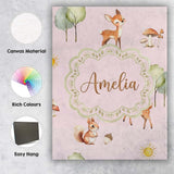 Personalised Name Woodland Animals Deer Fox Custom  Bespoke Interior Contemporary Canvas Wall Art Print Decor Picture Ready to Hang