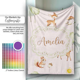 Woodland Animals Deer Fox Squirrel Mushrooms on Blush Pink Seamless  Personalised Custom Name Super Soft Fleece Blanket Bed Sofa Throw