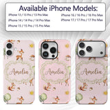 Woodland Animals Deer Fox Squirrel Mushrooms on Custom Name Protective Phone Case Mobile Cover Durable Everyday Smartphone Shock Resistant