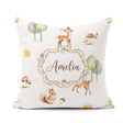 Custom Name Woodland Animals Deer Fox Squirrel Mushrooms on Soft Square Filled Cushion Throw Pillow Sofa Bed Home Decor Zip Washable UK Made