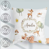 Custom Name Woodland Animals Deer Fox Squirrel Mushrooms on Soft Square Filled Cushion Throw Pillow Sofa Bed Home Decor Zip Washable UK Made