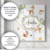 Personalised Name Woodland Animals Deer Fox Custom  Bespoke Interior Contemporary Canvas Wall Art Print Decor Picture Ready to Hang