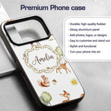 Woodland Animals Deer Fox Squirrel Mushrooms on Custom Name Protective Phone Case Mobile Cover Durable Everyday Smartphone Shock Resistant