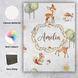 Personalised Name Woodland Animals Deer Fox Custom  Bespoke Interior Contemporary Canvas Wall Art Print Decor Picture Ready to Hang