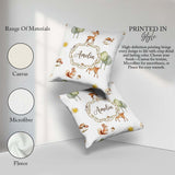 Custom Name Woodland Animals Deer Fox Squirrel Mushrooms on Soft Square Filled Cushion Throw Pillow Sofa Bed Home Decor Zip Washable UK Made