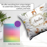 Custom Name Woodland Animals Deer Fox Squirrel Mushrooms on Soft Square Filled Cushion Throw Pillow Sofa Bed Home Decor Zip Washable UK Made