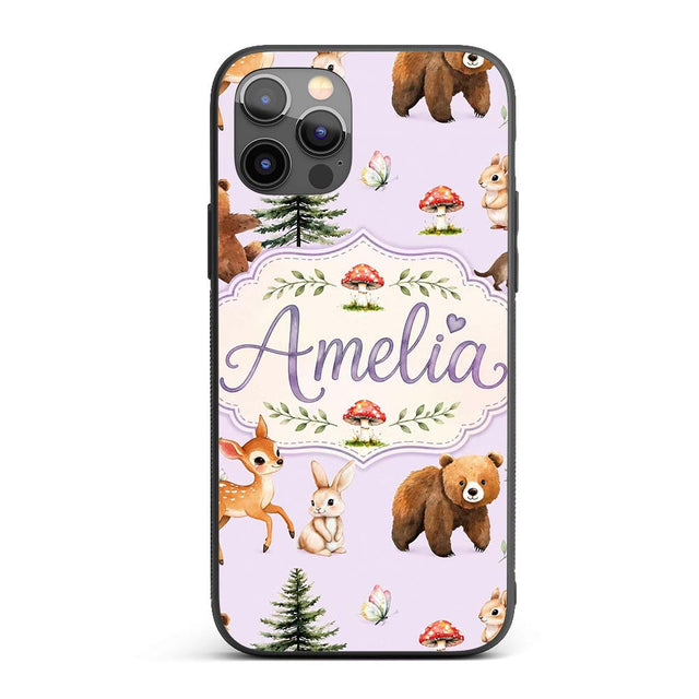 Forest Animals Bear Bunny Squirrel Trees on Soft Custom Name Protective Phone Case Mobile Cover Durable Everyday Smartphone Shock Resistant