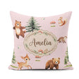 Custom Name Forest Animals Bear Bunny Squirrel Trees on Seamless Square Filled Cushion Throw Pillow Sofa Bed Home Decor Zip Washable UK Made