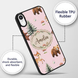 Forest Animals Bear Bunny Squirrel Trees on Warm Custom Name Protective Phone Case Mobile Cover Durable Everyday Smartphone Shock Resistant
