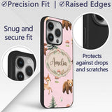 Forest Animals Bear Bunny Squirrel Trees on Warm Custom Name Protective Phone Case Mobile Cover Durable Everyday Smartphone Shock Resistant