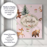 Personalised Name Forest Animals Bear Bunny Custom  Bespoke Interior Contemporary Canvas Wall Art Print Decor Picture Ready to Hang