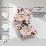 Custom Name Forest Animals Bear Bunny Squirrel Trees on Seamless Square Filled Cushion Throw Pillow Sofa Bed Home Decor Zip Washable UK Made