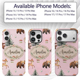 Forest Animals Bear Bunny Squirrel Trees on Warm Custom Name Protective Phone Case Mobile Cover Durable Everyday Smartphone Shock Resistant
