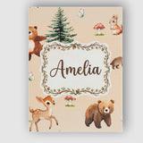 Personalised Name Forest Animals Bear Bunny Custom  Bespoke Interior Contemporary Canvas Wall Art Print Decor Picture Ready to Hang