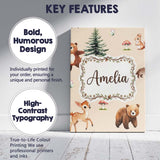 Personalised Name Forest Animals Bear Bunny Custom  Bespoke Interior Contemporary Canvas Wall Art Print Decor Picture Ready to Hang