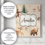 Personalised Name Forest Animals Bear Bunny Custom  Bespoke Interior Contemporary Canvas Wall Art Print Decor Picture Ready to Hang