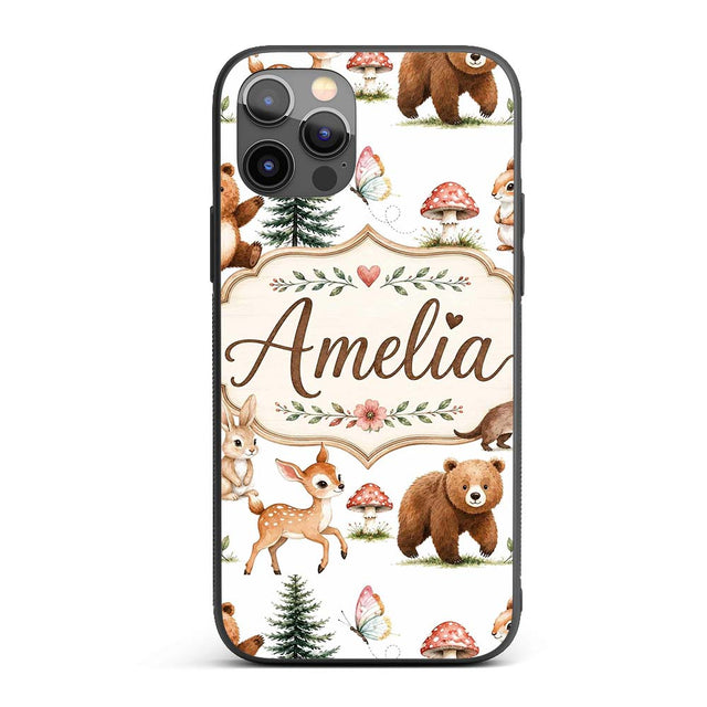 Forest Animals Bear Deer Fox Owl Raccoon on Soft Custom Name Protective Phone Case Mobile Cover Durable Everyday Smartphone Shock Resistant