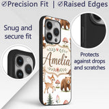 Forest Animals Bear Deer Fox Owl Raccoon on Soft Custom Name Protective Phone Case Mobile Cover Durable Everyday Smartphone Shock Resistant