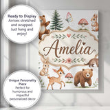 Personalised Name Forest Animals Bear Deer Custom  Unique Gift Idea Elegant Feature Canvas Wall Art Print Decor Picture Ready to Hang