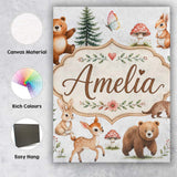 Personalised Name Forest Animals Bear Deer Custom  Unique Gift Idea Elegant Feature Canvas Wall Art Print Decor Picture Ready to Hang