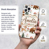 Forest Animals Bear Deer Fox Owl Raccoon on Soft Custom Name Protective Phone Case Mobile Cover Durable Everyday Smartphone Shock Resistant