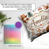 Custom Name Forest Animals Bear Deer Fox Owl Raccoon on Seamless Square Filled Cushion Throw Pillow Sofa Bed Home Decor Zip Washable UK Made