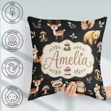 Custom Name Forest Animals Bear Deer Fox Owl Raccoon on Seamless Square Filled Cushion Throw Pillow Sofa Bed Home Decor Zip Washable UK Made