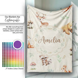 Forest Animals Bear Deer Fox Owl Raccoon on Warm Beige Seamless  Personalised Custom Name Super Soft Fleece Blanket Bed Sofa Throw