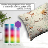 Custom Name Forest Animals Bear Deer Fox Owl Raccoon on Seamless Square Filled Cushion Throw Pillow Sofa Bed Home Decor Zip Washable UK Made
