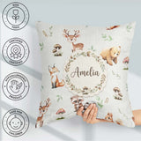 Custom Name Forest Animals Bear Deer Fox Owl Raccoon on Seamless Square Filled Cushion Throw Pillow Sofa Bed Home Decor Zip Washable UK Made