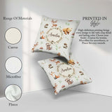 Custom Name Forest Animals Bear Deer Fox Owl Raccoon on Seamless Square Filled Cushion Throw Pillow Sofa Bed Home Decor Zip Washable UK Made