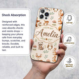Forest Animals Bear Deer Fox Owl Printed Design Custom Name Protective Phone Case Mobile Cover Durable Everyday Smartphone Shock Resistant