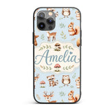 Forest Animals Bear Deer Fox Owl Raccoon on Soft Custom Name Protective Phone Case Mobile Cover Durable Everyday Smartphone Shock Resistant