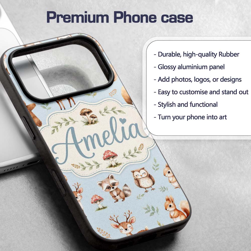 Forest Animals Bear Deer Fox Owl Raccoon on Soft Custom Name Protective Phone Case Mobile Cover Durable Everyday Smartphone Shock Resistant