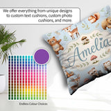 Custom Name Forest Animals Bear Deer Fox Owl Raccoon on Seamless Square Filled Cushion Throw Pillow Sofa Bed Home Decor Zip Washable UK Made
