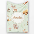 Forest Animals Bear Deer Fox Owl Raccoon on Sage Green Seamless  Personalised Custom Name Super Soft Fleece Blanket Bed Sofa Throw