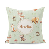 Custom Name Forest Animals Bear Deer Fox Owl Raccoon on Seamless Square Filled Cushion Throw Pillow Sofa Bed Home Decor Zip Washable UK Made
