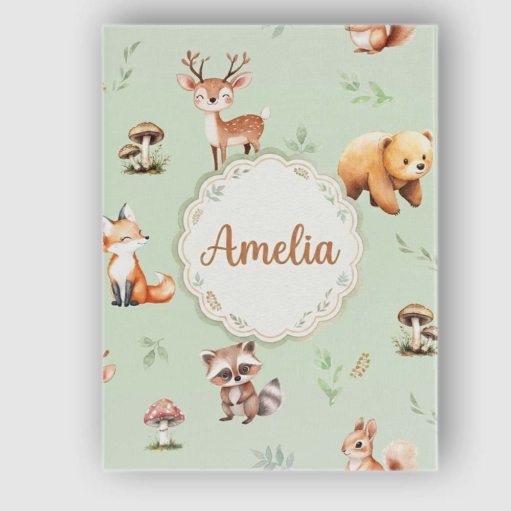 Personalised Name Forest Animals Bear Deer Custom  Unique Gift Idea Elegant Feature Canvas Wall Art Print Decor Picture Ready to Hang