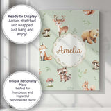 Personalised Name Forest Animals Bear Deer Custom  Unique Gift Idea Elegant Feature Canvas Wall Art Print Decor Picture Ready to Hang