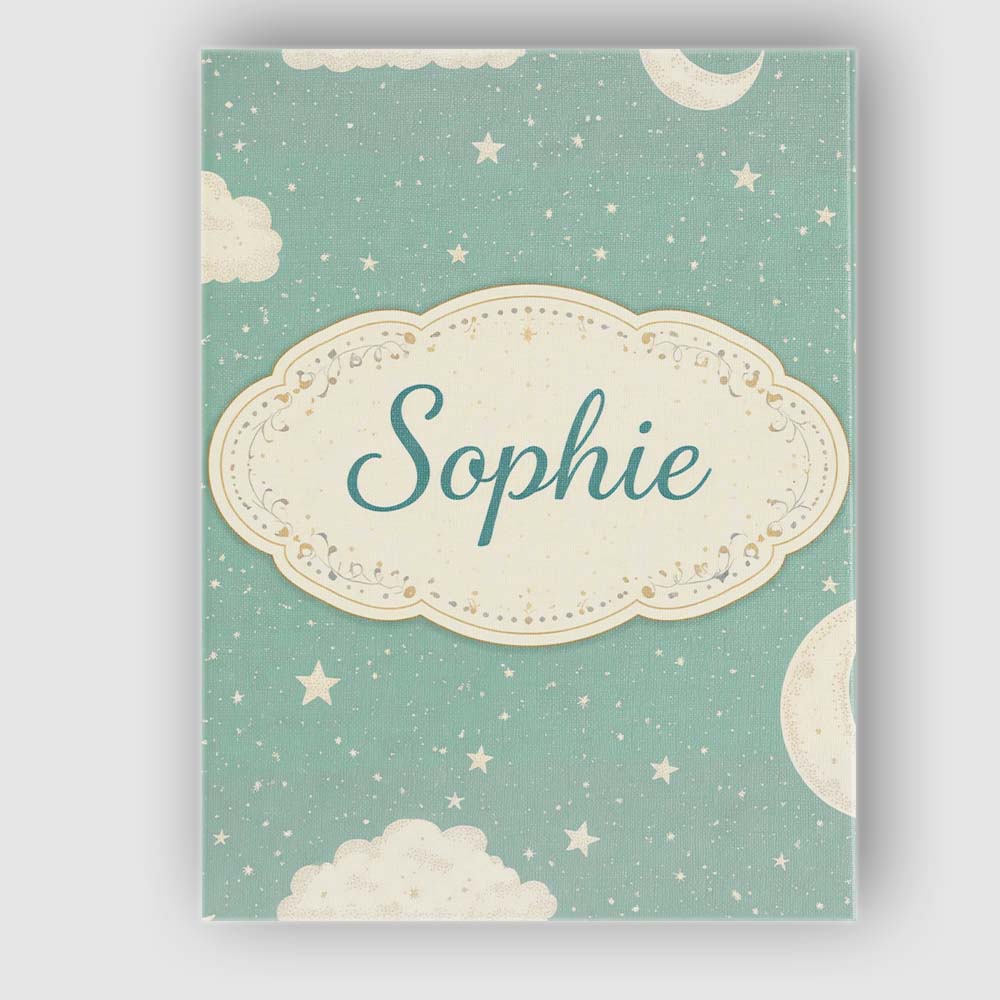 Personalised Name Soft Teal Moon Stars Dreamy Sky Seamless Pattern Custom  Unique Canvas Wall Art Print Decor Picture Ready to Hang