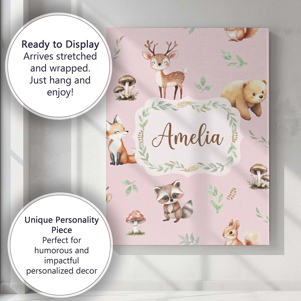 Personalised Name Forest Animals Bear Deer Custom  Unique Gift Idea Elegant Feature Canvas Wall Art Print Decor Picture Ready to Hang