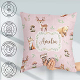 Custom Name Forest Animals Bear Deer Fox Owl Raccoon on Seamless Square Filled Cushion Throw Pillow Sofa Bed Home Decor Zip Washable UK Made