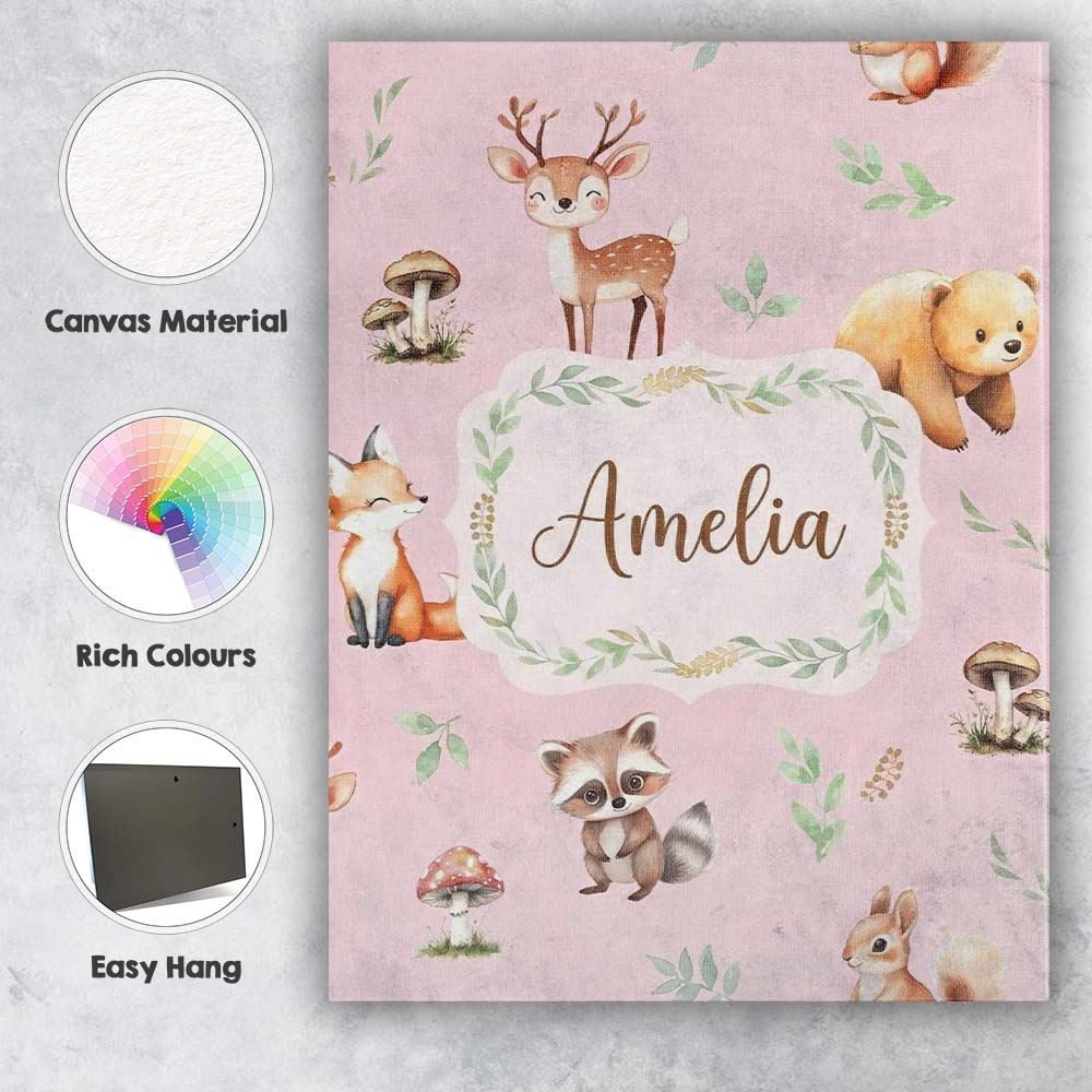 Personalised Name Forest Animals Bear Deer Custom  Unique Gift Idea Elegant Feature Canvas Wall Art Print Decor Picture Ready to Hang