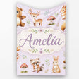 Forest Animals Deer Bear Fox Owl Raccoon on Soft Lavender Seamless  Personalised Custom Name Super Soft Fleece Blanket Bed Sofa Throw