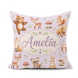Custom Name Forest Animals Deer Bear Fox Owl Raccoon on Lavender Square Filled Cushion Throw Pillow Sofa Bed Home Decor Zip Washable UK Made